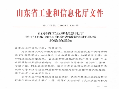 ld官网登录机械荣获2024年全省质量标杆奖